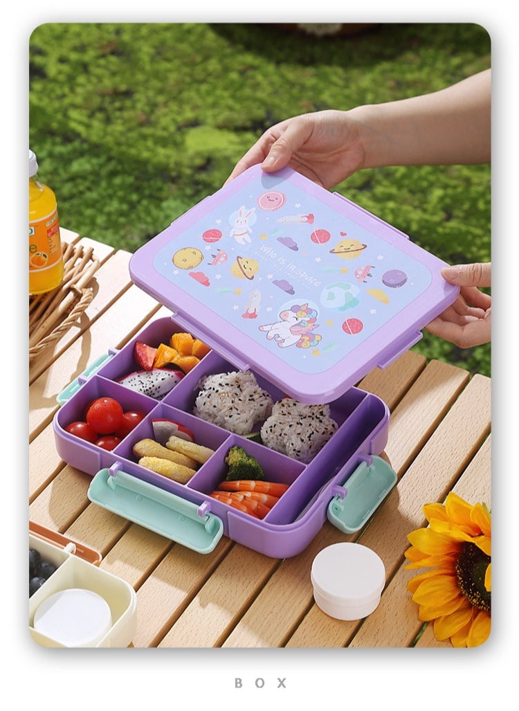 Bento Box, Lunch Box 1200 ML, 4 Compartments Leak Proof Balanced Meal Bento Box, Insulated Lunch Box for Kids and Adults with Utensils and Sauce Box, for School, Office Picnics and Travel(Purple)