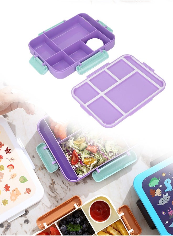 Bento Box, Lunch Box 1200 ML, 4 Compartments Leak Proof Balanced Meal Bento Box, Insulated Lunch Box for Kids and Adults with Utensils and Sauce Box, for School, Office Picnics and Travel(Purple)