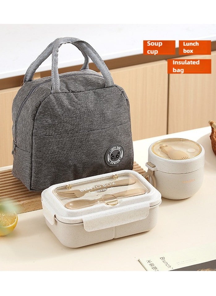 Bento Box Adults，Leak-proof Bento Lunch Box for Kids, Lunch Box Containers Durable for On-the-Go with Lunch Bag, Soop Cup, Spoon, Forks, Minimalist Design Food Storage Box (Khaki Set）