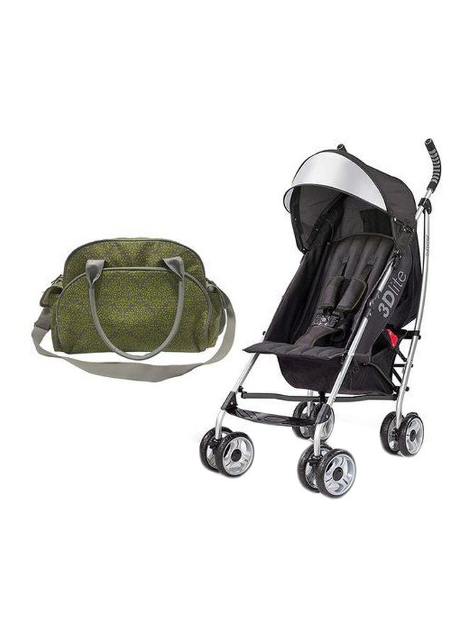 3D Lite Single Stroller With Diaper Bag - Black/Limestone Berry