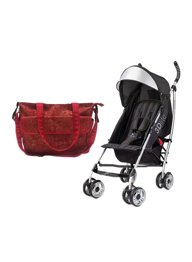 3D Lite Single Stroller With Diaper Bag - Black/Red/Silver