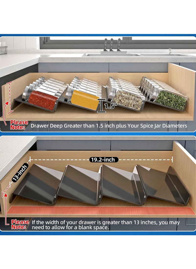 Spice Drawer Organizer for Drawer Wider Than 13 inches, Black Acrylic 4 Tier Seasoning Jars Drawer Insert, Kitchen Spice Rack Tray for Drawer/Countertop (Jars not included)