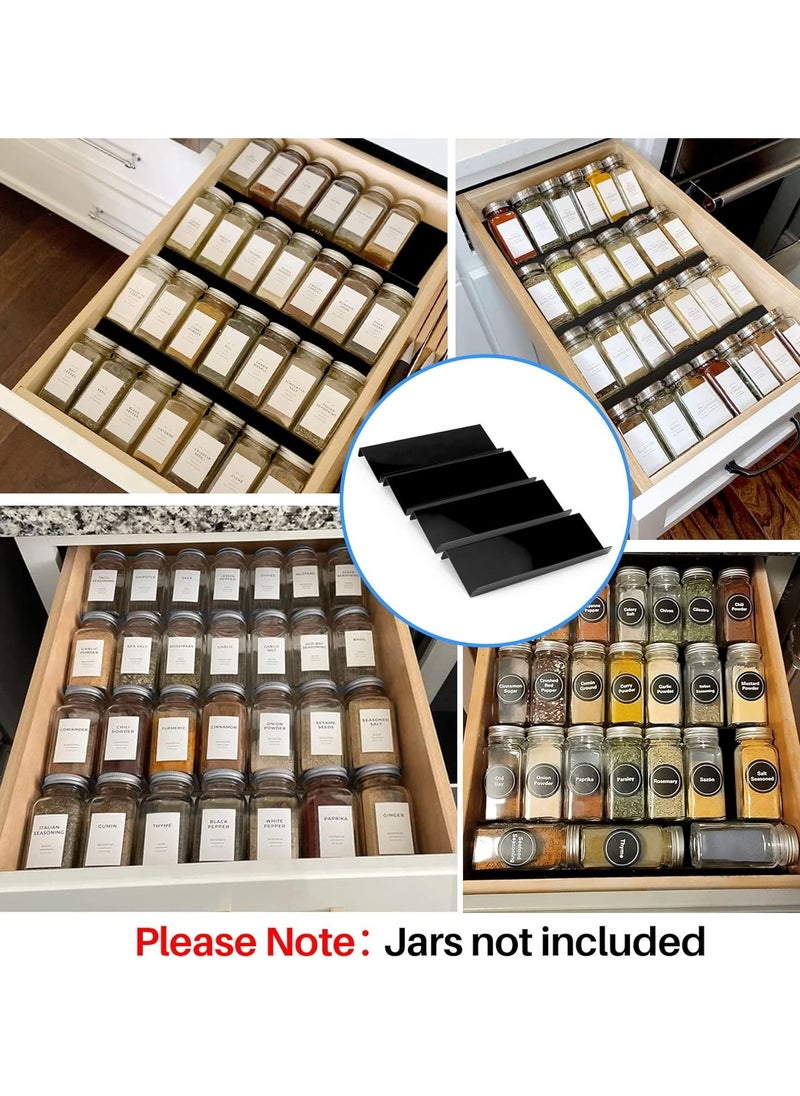 Spice Drawer Organizer for Drawer Wider Than 13 inches, Black Acrylic 4 Tier Seasoning Jars Drawer Insert, Kitchen Spice Rack Tray for Drawer/Countertop (Jars not included)