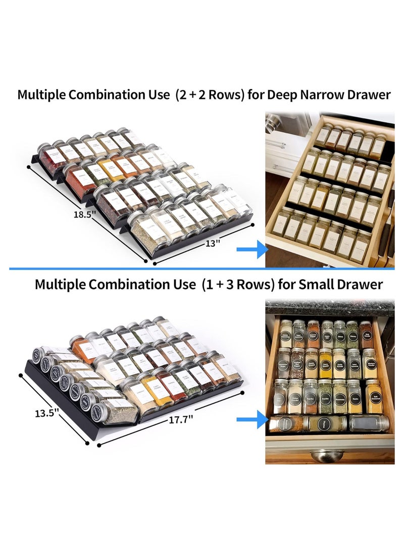 Spice Drawer Organizer for Drawer Wider Than 13 inches, Black Acrylic 4 Tier Seasoning Jars Drawer Insert, Kitchen Spice Rack Tray for Drawer/Countertop (Jars not included)