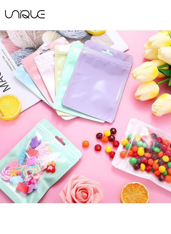 60 Pcs Resealable Flat Clear Candy Color Food Storage Ziplock Bag, Safety Non Toxic Food Grade Plastic Packaging Pouch, Multi Use Bag for Card Cosmetic Candies Cookies (Mix Color)