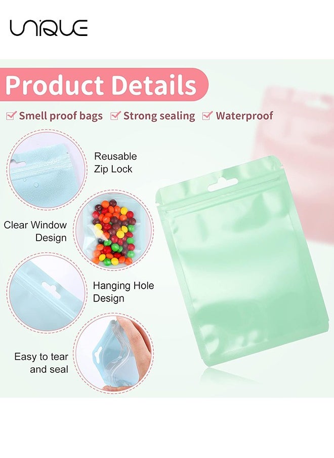 60 Pcs Resealable Flat Clear Candy Color Food Storage Ziplock Bag, Safety Non Toxic Food Grade Plastic Packaging Pouch, Multi Use Bag for Card Cosmetic Candies Cookies (Mix Color)