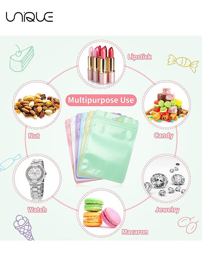 60 Pcs Resealable Flat Clear Candy Color Food Storage Ziplock Bag, Safety Non Toxic Food Grade Plastic Packaging Pouch, Multi Use Bag for Card Cosmetic Candies Cookies (Mix Color)