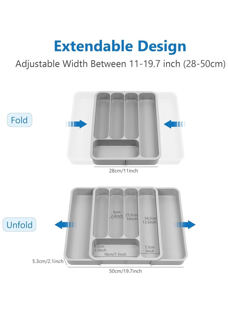 Silverware Drawer Organizer, Expandable Utensil Tray for Kitchen Drawer Organizer, Cutlery and Flatware Holder for Forks, Knives, Adjustable Plastic Kitchen Organizers Storage Solution