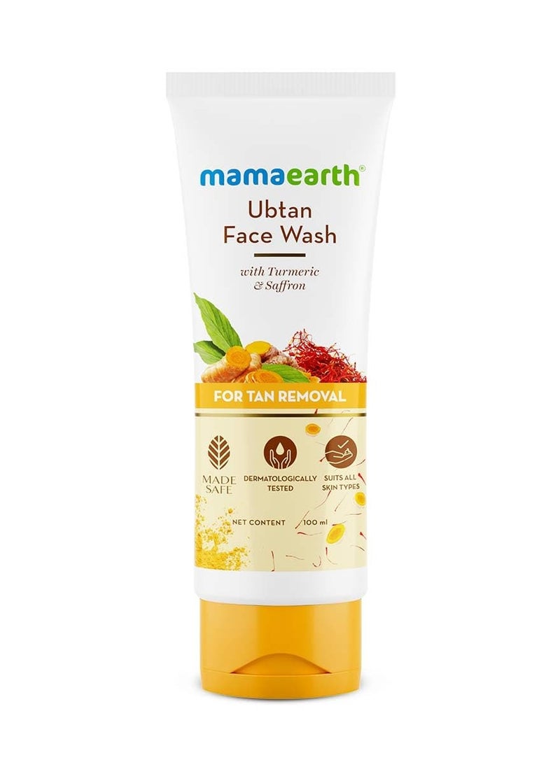 Mamaearth Ubtan Natural Face Wash for All Skin Type with Turmeric & Saffron for Tan removal and Skin brightning 100 ml - SLS & Paraben Free