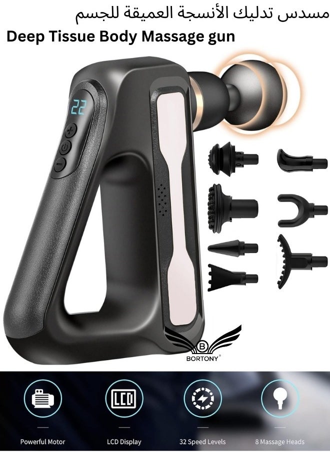 Massage Gun Deep Tissue Handheld Massager LCD Display Percussion Massager Gun for Athletes Muscle Massage Gun for Pain Relief with 8 Massage Heads & 32 Speeds Quiet Powerful Massager Gun