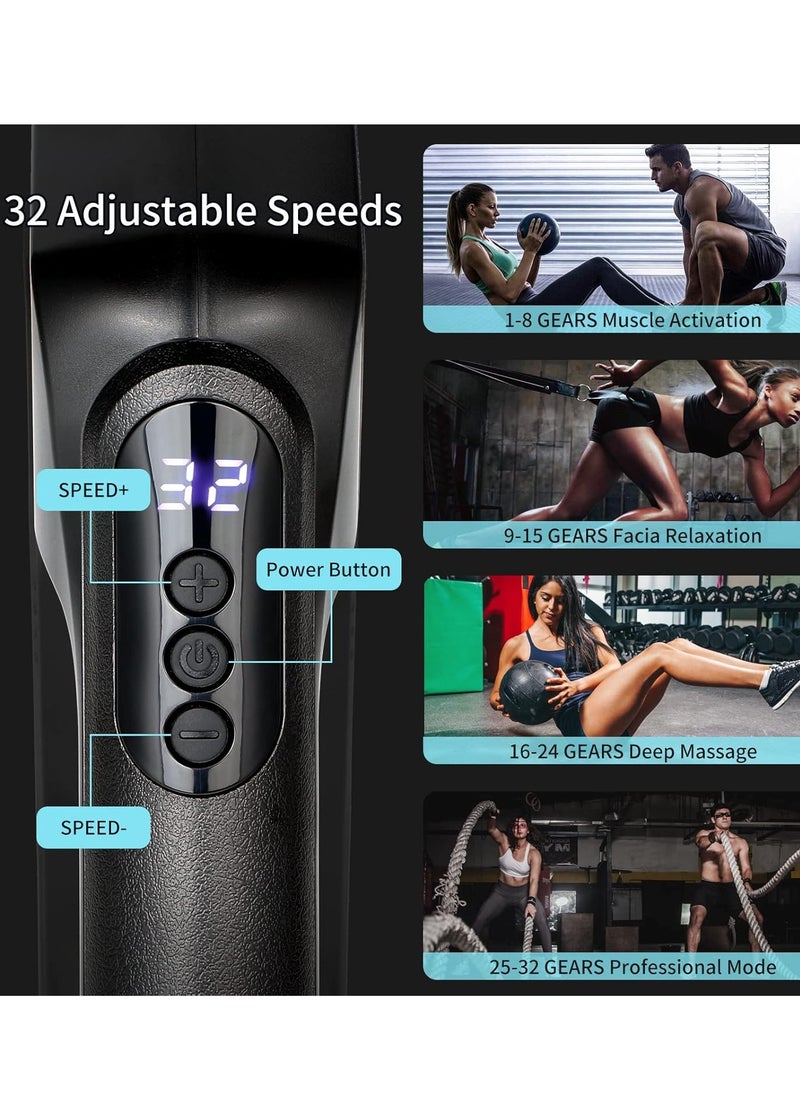 Massage Gun Deep Tissue Handheld Massager LCD Display Percussion Massager Gun for Athletes Muscle Massage Gun for Pain Relief with 8 Massage Heads & 32 Speeds Quiet Powerful Massager Gun