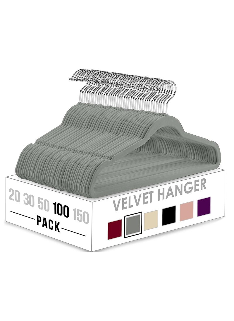 100 Pack Premium Velvet Hangers, Non-Slip Clothe Suit Hangers with 360 Degree Rotatable Hook Heavy Duty Coat Hangers Grey