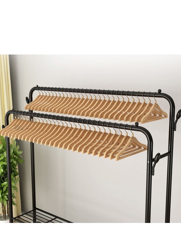 Clothes Organizer Clothes Hanger Clothes Rack Double Rods Clothing Rack Free Standing Metal Clothing Hanging Rack with 2 Layer Storage Rack and Wheels for Bedroom Hallway Entryway（Black）