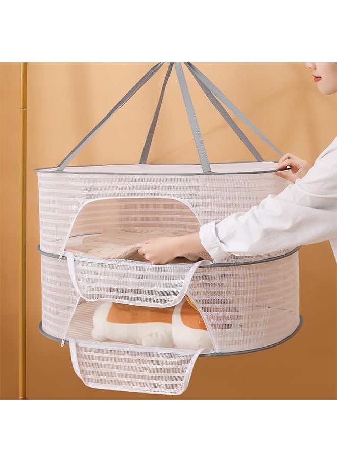 2 Layer Hanging Drying Mesh for Dry Clothes Basket,Foldable for Plants,Drying Fish, Foods Hanging Drying  Net (White, 2 Layer)