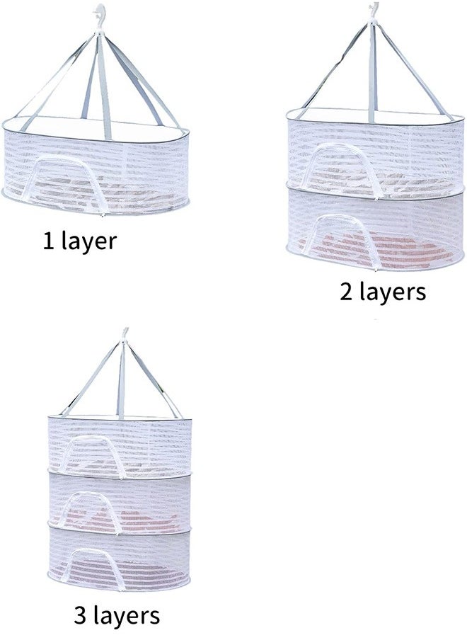 2 Layer Hanging Drying Mesh for Dry Clothes Basket,Foldable for Plants,Drying Fish, Foods Hanging Drying  Net (White, 2 Layer)