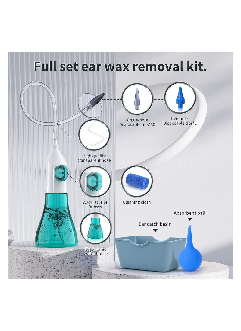 Ear Wax Removal Manual Ear Irrigation Flushing System Safe and Effective Ear Cleaner Ear Cleaning Kit for Adults Kids Ear Wax Removal kit Includes Basin Towel & 31 Tips