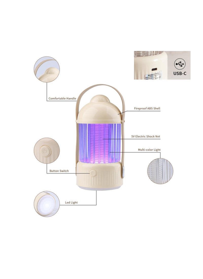 Portable Wireless Bug Zapper, Electric Mosquito Zapper with Led Light, 5W Mosquito Killer Mosquito Trap, 365nm UV Fly Mosquito Lamp for Bedroom, Balcony, Can be Used for 5-9h (Creamy Yellow)