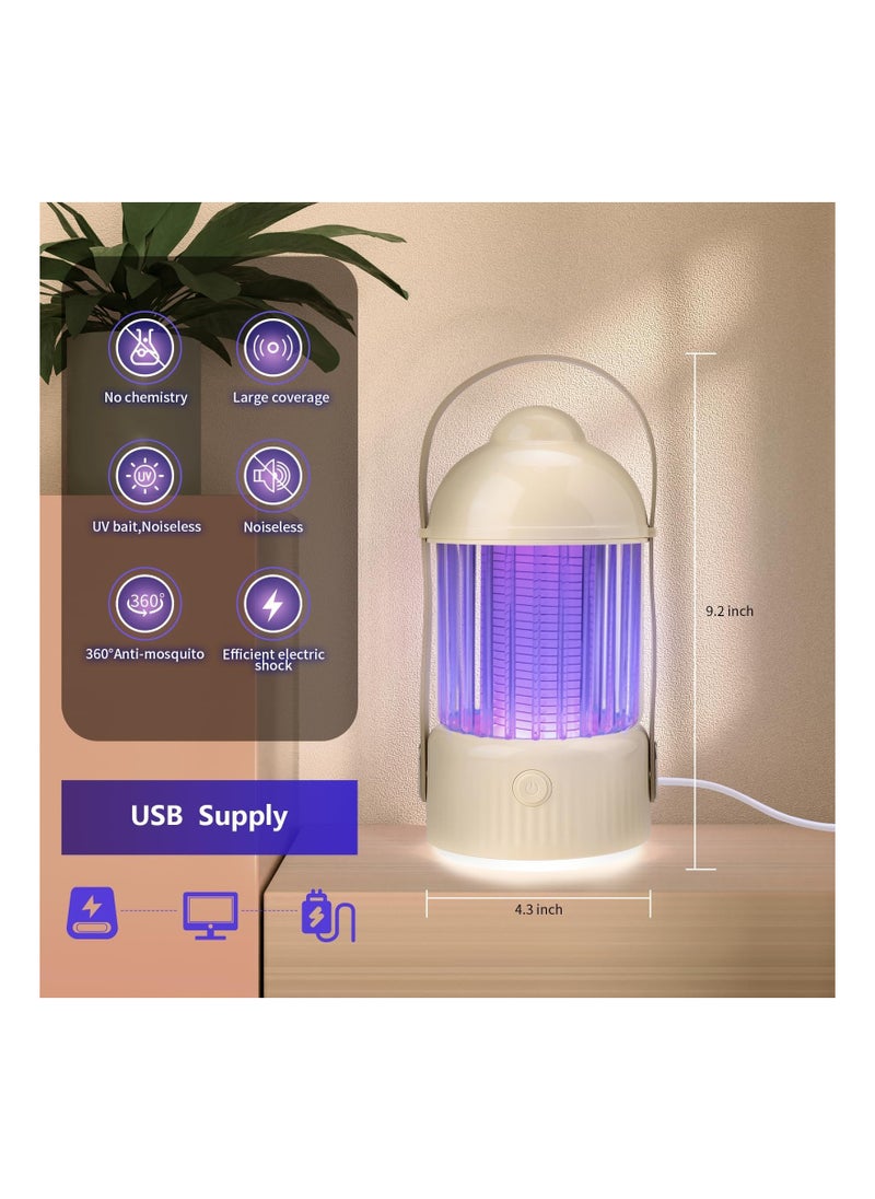 Portable Wireless Bug Zapper, Electric Mosquito Zapper with Led Light, 5W Mosquito Killer Mosquito Trap, 365nm UV Fly Mosquito Lamp for Bedroom, Balcony, Can be Used for 5-9h (Creamy Yellow)