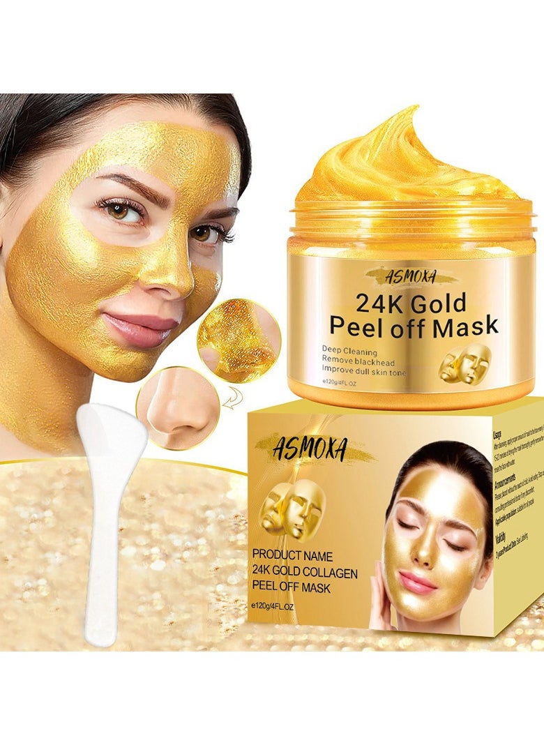 24k Gold Peel-off Mask, Remove Blackheads And Acne, Cleanse Facial Skin 120g