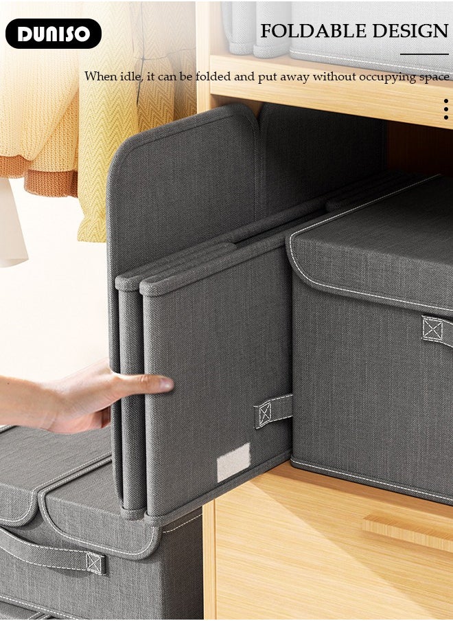 2pcs Foldable Closet Storage Organizer with lid,Wardrobe Clothes Organizer For Organizing Clothing, Sheets, Toys, Books,Washable Closet Storage Boxes with Carrying Handles Cube Stackable Storage Bin for Home Bedroom Office