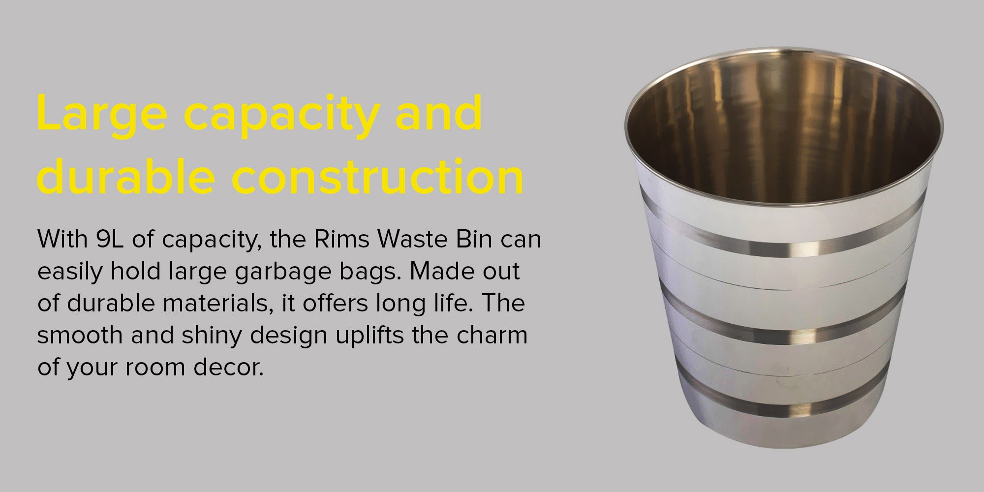 High-Quality Sturdy And Durable Environmentally Friendly Long Lasting Rims Dustbin White/Silver 9Liters