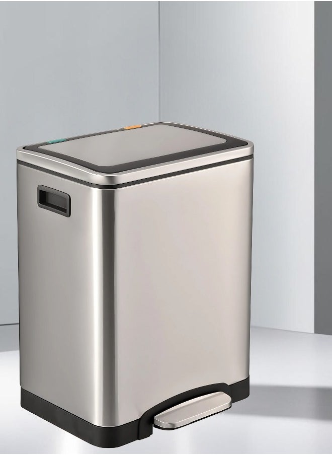 30 LTR Stainless Steel Pedal Trash Bin with Soft-Close Lid, Fingerprint-Resistant, Hands-Free Waste Disposal for Kitchen, Bathroom, and Office