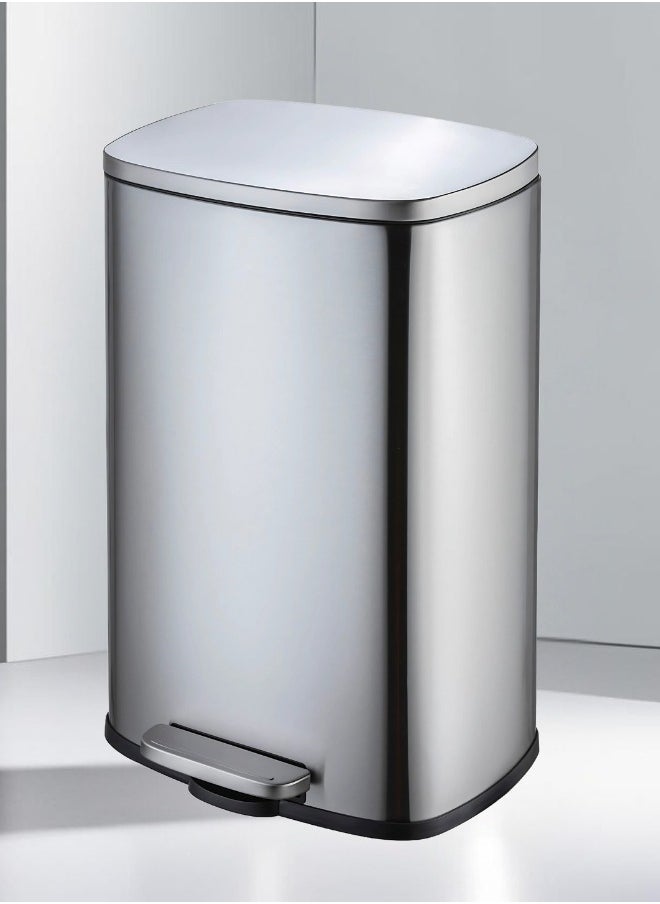 50 LTR Stainless Steel Pedal Trash Bin with Soft-Close Lid, Fingerprint-Resistant, Hands-Free Waste Disposal for Kitchen, Bathroom, and Office