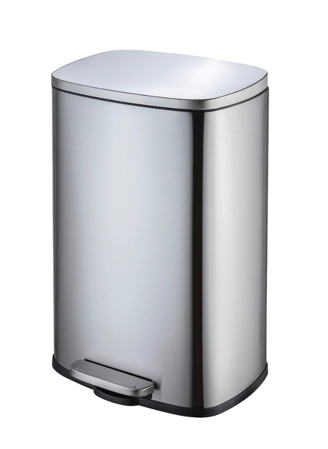 50 LTR Stainless Steel Pedal Trash Bin with Soft-Close Lid, Fingerprint-Resistant, Hands-Free Waste Disposal for Kitchen, Bathroom, and Office