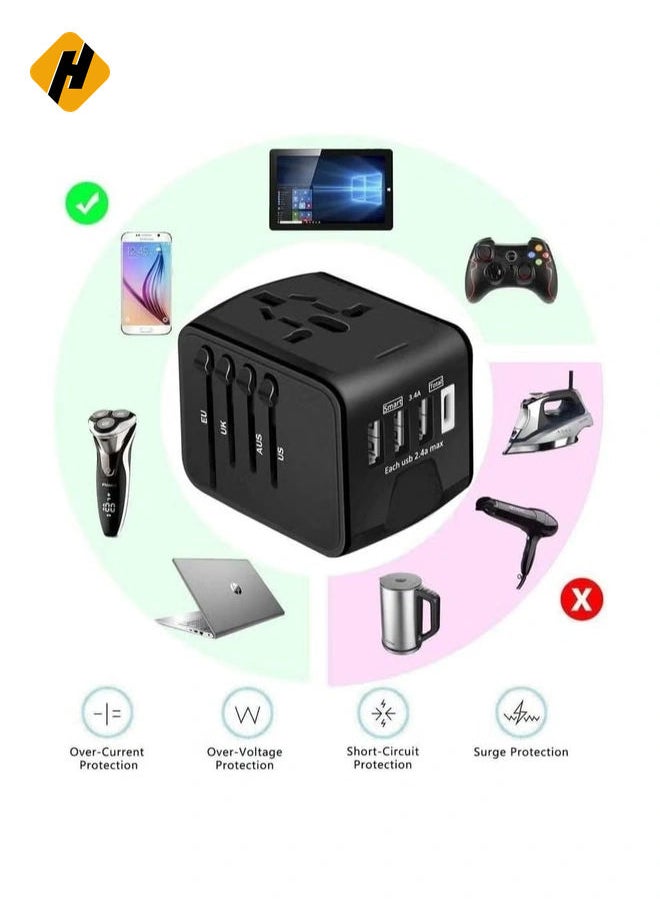 Universal Travel Adapter with 4 Ultra-Fast USB Port and 1 Ultra-Fast USB Type C Port and Power Socket