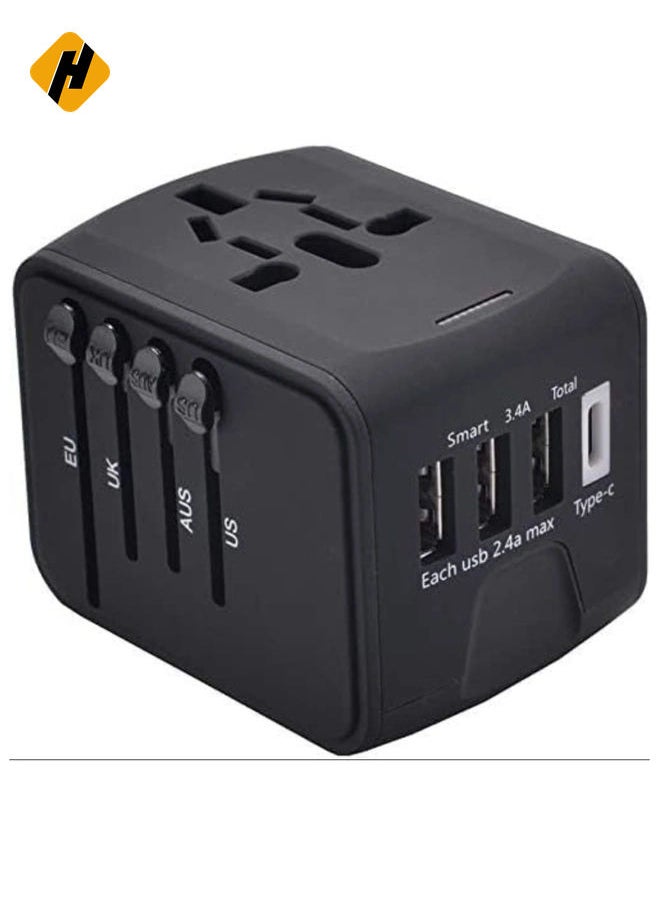 Universal Travel Adapter with 4 Ultra-Fast USB Port and 1 Ultra-Fast USB Type C Port and Power Socket