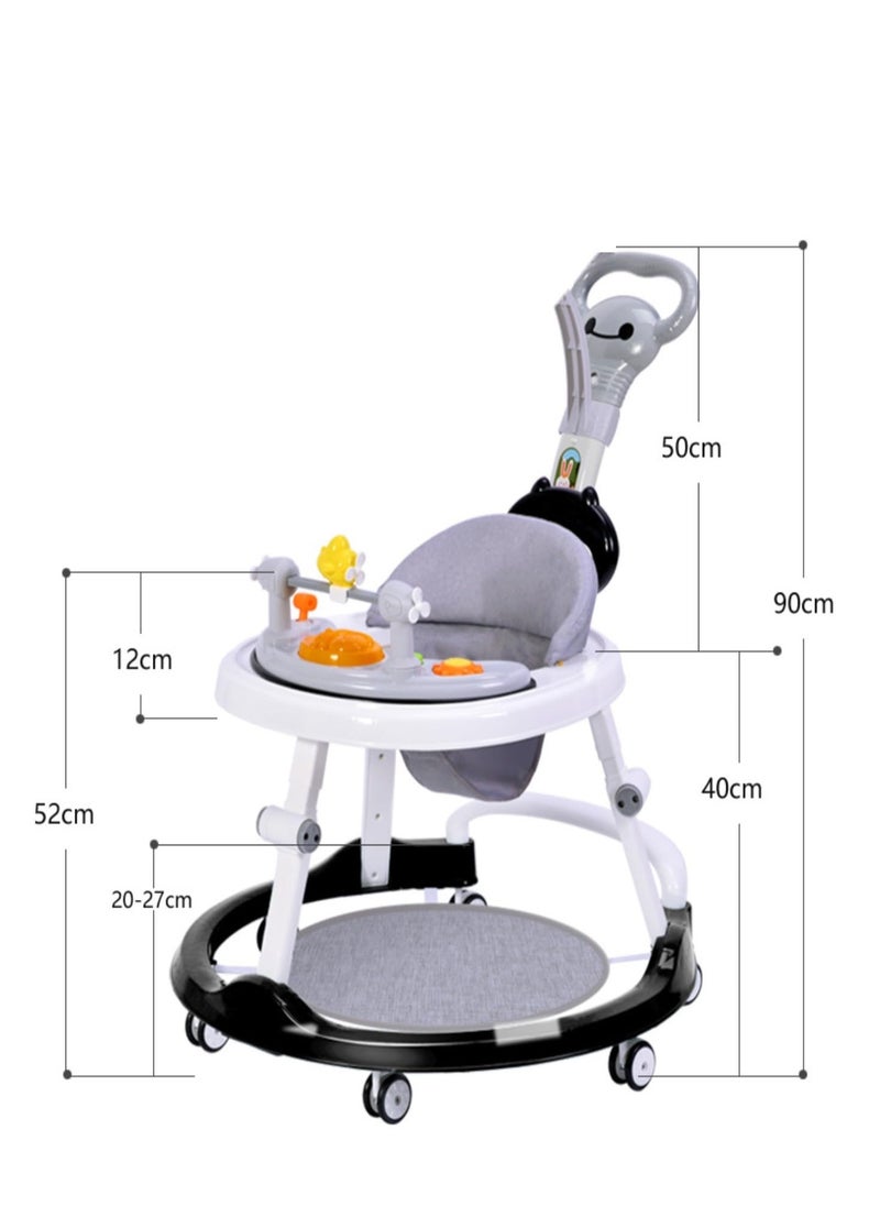 Baby Walker with Parent Push Handle, Children Walkers with Wheels, Adjustable Height Multifunction and Big Comfortable Seat Cushion, Detachable Trampoline Mat for Infants Boys Girls