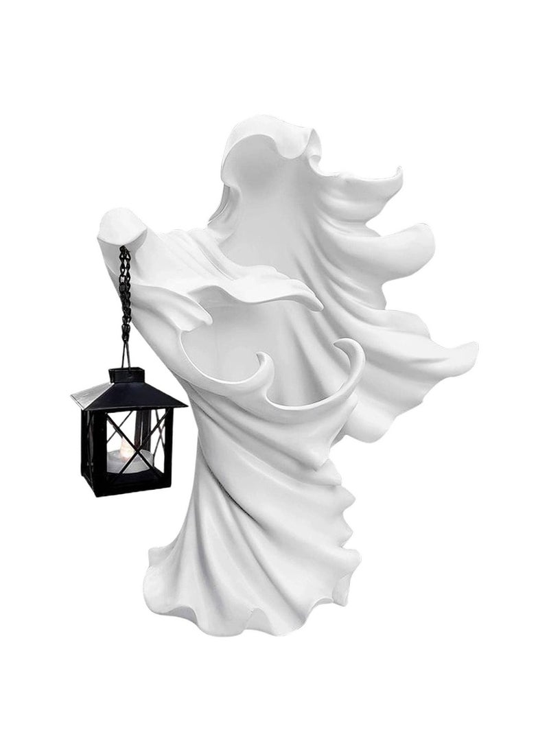 Messenger with Lantern, Witch Ghoul Lamp, Witch Resin Sculpture Decoration Ghost Statue Decoration, Garden Decoration, Gift Props, White