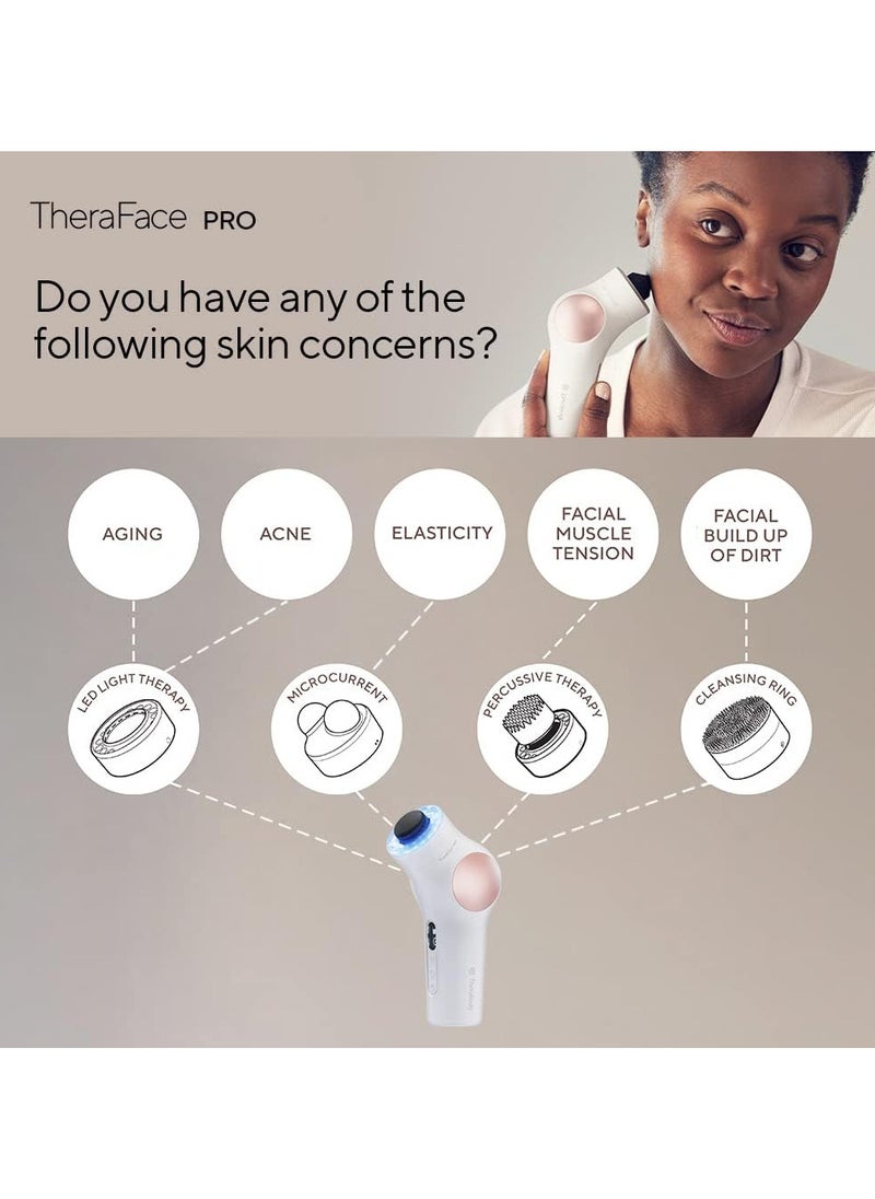 TheraFace PRO - Handheld Facial Massage Device - Compact Electric Face and Skin Care Therapy Tool - 8-in-1 Treatment with Microcurrent and LED Light Therapy Rings for Ultimate Personal Beauty, White