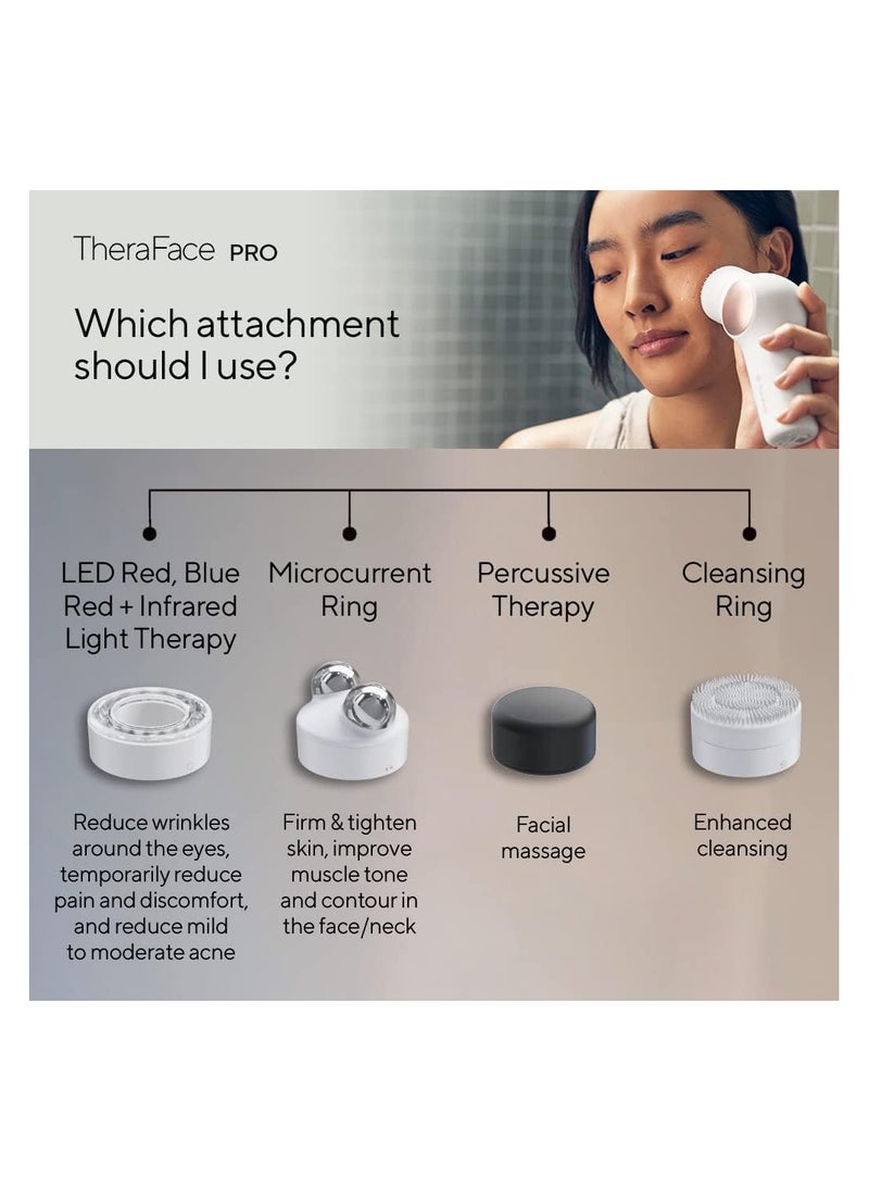 TheraFace PRO - Handheld Facial Massage Device - Compact Electric Face and Skin Care Therapy Tool - 8-in-1 Treatment with Microcurrent and LED Light Therapy Rings for Ultimate Personal Beauty, White