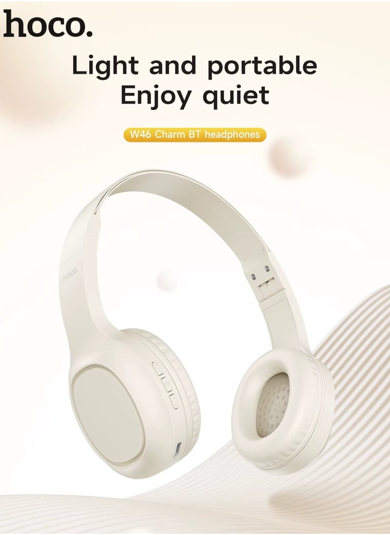 HOCO W46 Wireless Bluetooth 5.3  & wired Headphone 40MM Speaker Music Earphone For Sports Gaming Folding Design Easy to Carry Headset for Android and IOS Supports BT and AUX playback modes Compatible with Mobile Phones, Tablets, Laptop and Computer