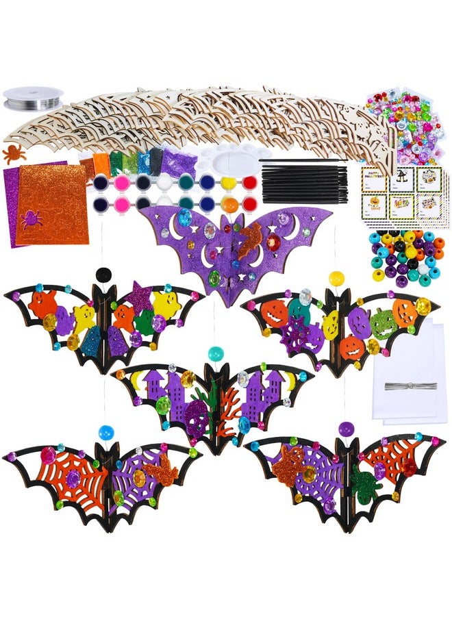 24 Sets Halloween Crafts Bat Crafts Diy Halloween 3D Bat Craft Kits Unfinished Paintable Wood Bat Halloween Crafts For Kids Classroom Activities Art Project Halloween Decorations Party Favors