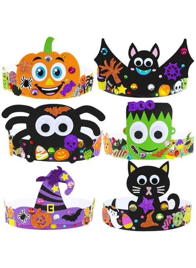 24 Sets Halloween Headbands Craft Kits Diy Crown Art Sets Spider Bat Jack-O'-Lantern Witch Hat With Halloween Foam Stickers Crafts For Kids Classroom Activities Halloween Party Trick-Or-Treat