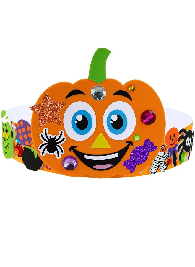 24 Sets Halloween Headbands Craft Kits Diy Crown Art Sets Spider Bat Jack-O'-Lantern Witch Hat With Halloween Foam Stickers Crafts For Kids Classroom Activities Halloween Party Trick-Or-Treat