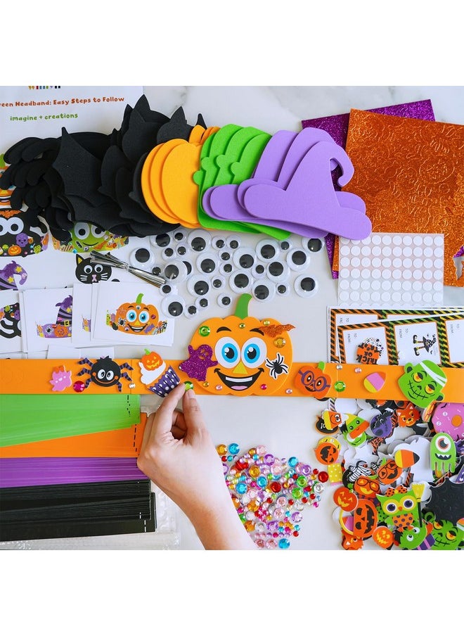 24 Sets Halloween Headbands Craft Kits Diy Crown Art Sets Spider Bat Jack-O'-Lantern Witch Hat With Halloween Foam Stickers Crafts For Kids Classroom Activities Halloween Party Trick-Or-Treat