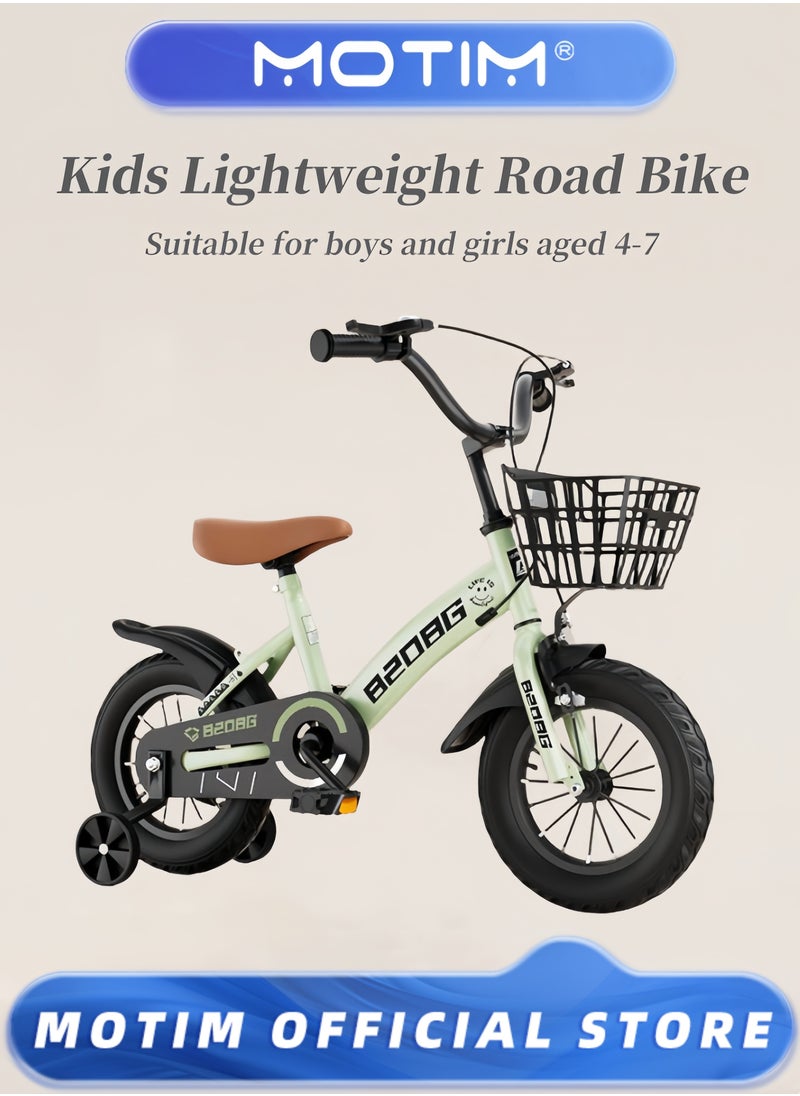 Kids Road Bike for 4-7 Years Old Boys and Girls Adjustable Seat Handbrake Mudguards Backseat 16 Inch Bicycle with Training Wheels Gift for Kids