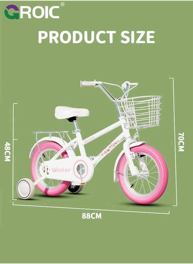 Kids Bike with Basket  for Toddlers and Kids,12 Inch with Training Wheels and Rear Rack,Princess Style Bicycle,Kid's Bicycle with Kickstand,Girls Bike