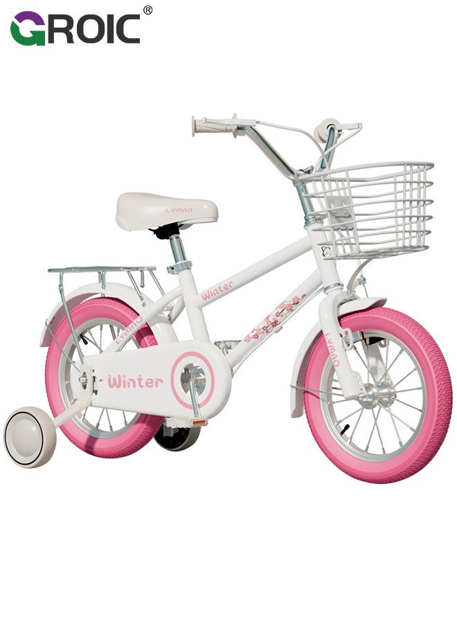 Kids Bike with Basket  for Toddlers and Kids,12 Inch with Training Wheels and Rear Rack,Princess Style Bicycle,Kid's Bicycle with Kickstand,Girls Bike