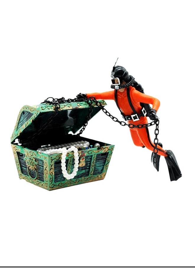 Floating Diver With Treasure Chest Aquarium Ornament