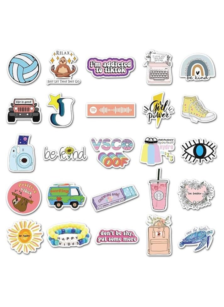 Stickers for Hydro Flask, 50 Pcs Cute Aesthetic Vinyl Stickers for Water Bottles, Trendy Waterproof Laptop Stickers, Skateboard Stickers for Kids Women, Teens Gifts, Girls&Boys Stuff