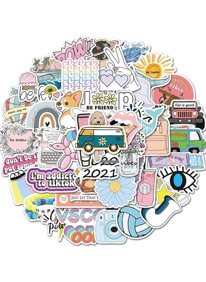Stickers for Hydro Flask, 50 Pcs Cute Aesthetic Vinyl Stickers for Water Bottles, Trendy Waterproof Laptop Stickers, Skateboard Stickers for Kids Women, Teens Gifts, Girls&Boys Stuff