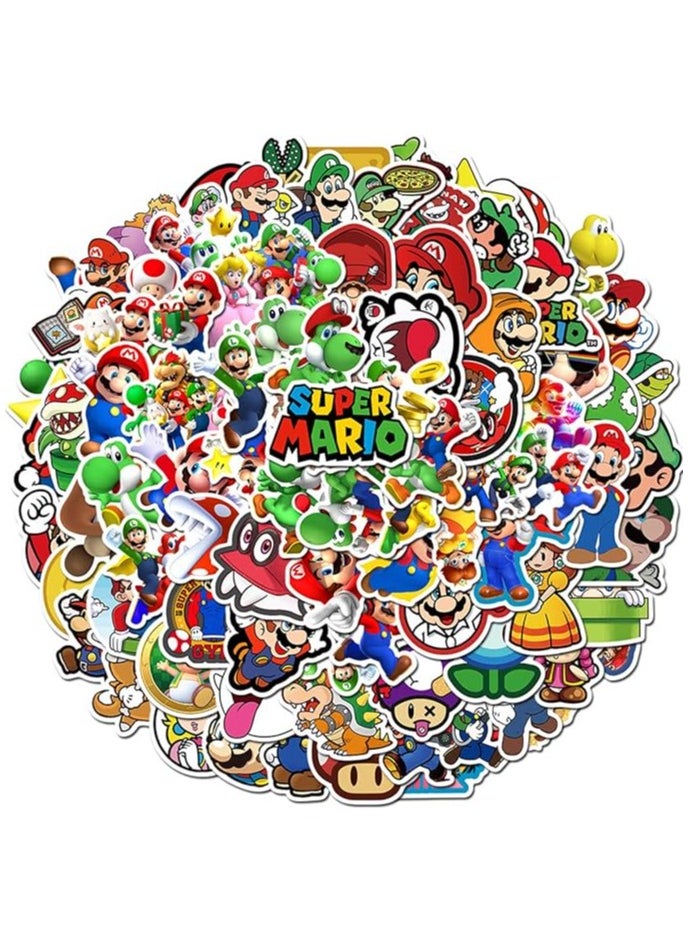 Super Mario Stickers 100 PCS Cute Cartoon Game Comics Vinyl Waterproof Stickers Kids Room Decor Sticker (Super Mario)
