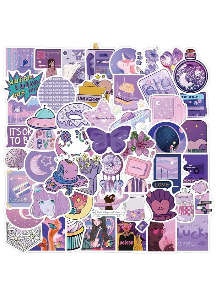 Cute Purple Stickers, Kawaii Waterproof Stickers Funny Aesthetic Stickers Water Bottles Laptop Stocking Stuffer Sticker Packs Purple Stickers Laptop Computer Stickers for Kids Teens Girls (100 Pcs)