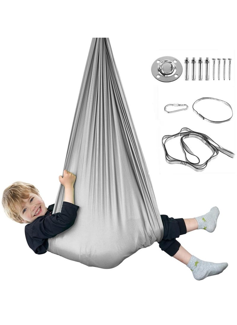 Kids Indoor Sensory Swing (Hardware Included), Provides Calmness and Relaxation for Children with Special Needs, Sensory Swing Indoor Kids Adjustable Hammock Great for ADHD, Autism, Indoor Therapeutic Swing - Gray