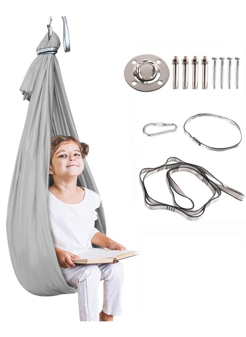 Kids Indoor Sensory Swing (Hardware Included), Provides Calmness and Relaxation for Children with Special Needs, Sensory Swing Indoor Kids Adjustable Hammock Great for ADHD, Autism, Indoor Therapeutic Swing - Gray