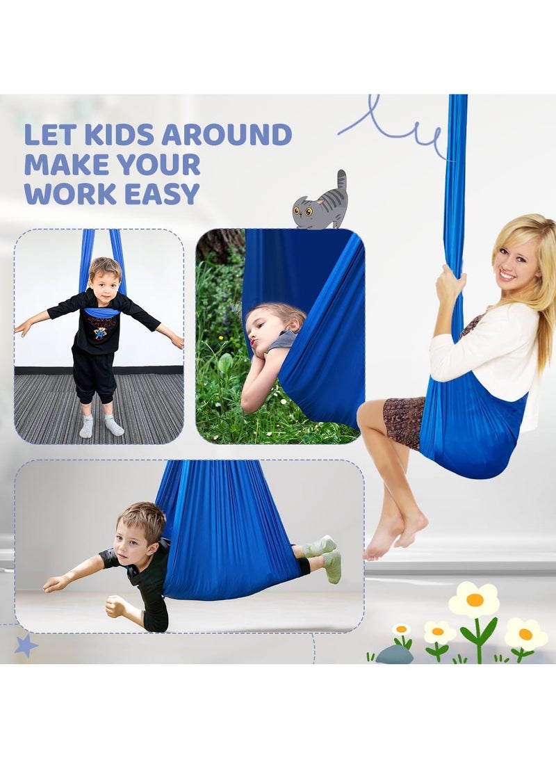 Kids Indoor Sensory Swing (Hardware Included), Provides Calmness and Relaxation for Children with Special Needs, Sensory Swing Indoor Kids Adjustable Hammock Great for ADHD, Autism, Indoor Therapeutic Swing - Blue